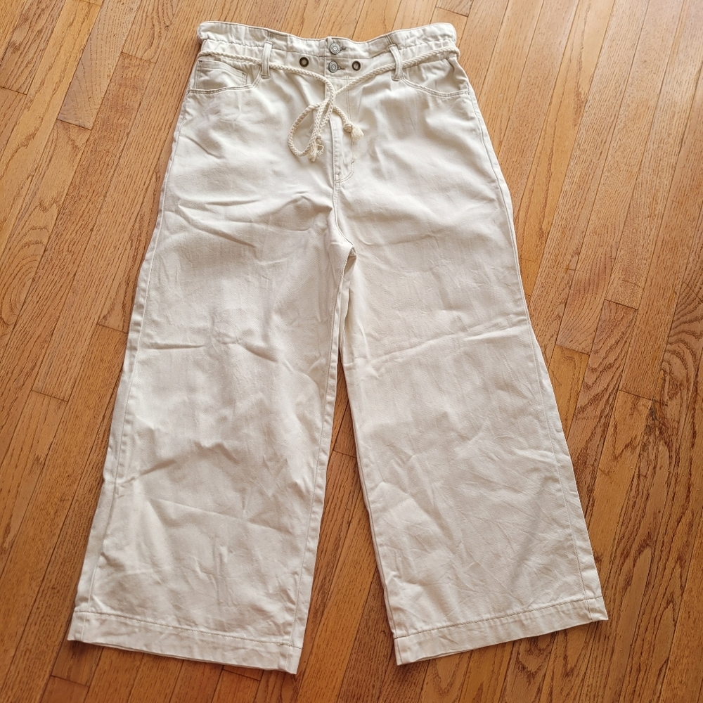 Kensie Jeans Vintage Luxe High Rise Cropped Wide Leg Cream 12